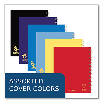 Roaring Spring Lefty Notebook, 1-Subject, Wide/Legal Rule, Assorted Cover Colors, (100) 10.5 x 8.5 Sheets, 24/Carton (ROA13505CS)