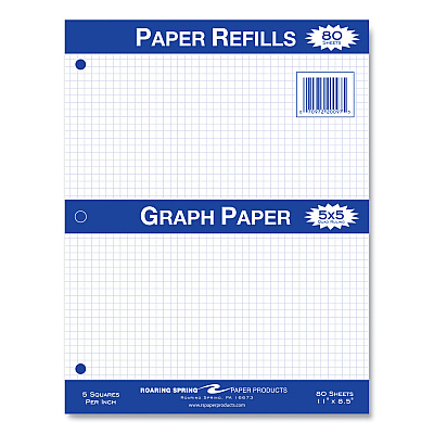 Roaring Spring Graph Filler Paper, 3-Hole, 8.5 x 11, Quadrille: 5 sq/in, 80 Sheets/Pack, 24 Packs/Carton (ROA20097CS)
