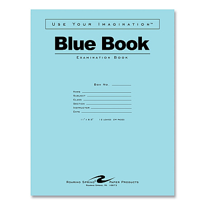 Roaring Spring Examination Blue Book, Wide/Legal Rule, Blue Cover, (12) 11 x 8.5 Sheets, 300/Carton (ROA77519CS)