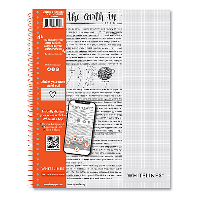 Roaring Spring Whitelines Notebook, Quadrille Rule, (5 sq/in), Gray/Orange Cover, (70) 11 x 8.5 Sheets, 12/Carton (ROA17001CS)