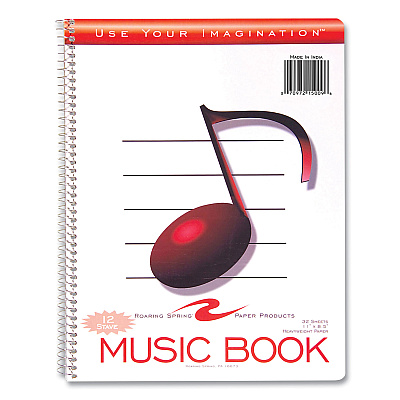 Roaring Spring Music Notebook, Music Transcription Format, White Cover, (32) 11 x 8.5 Sheets, 24/Carton (ROA15009CS)
