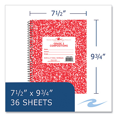 Roaring Spring Wirebound Composition Book, 1 Sub, Grade 1 Manuscript Format, Red Cover, (36) 9.75 x 7.5 Sheets, 48/Carton (ROA10203CS)