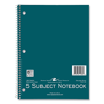 Roaring Spring Subject Wirebound Notebook, 5-Subject, Medium/College Rule, Assorted Cover, (180) 10.5 x 8 Sheets, 12/Carton (ROA10381CS)