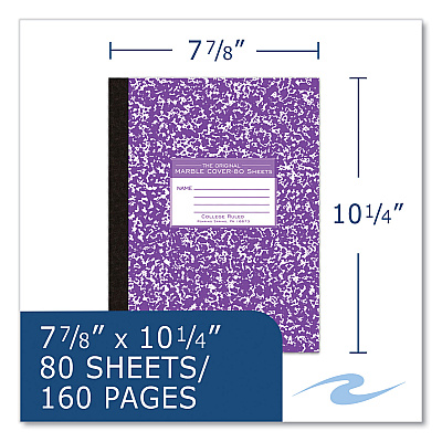 Roaring Spring Flexible Cover Marble Composition Book, Med/College Rule, Assorted Cover, (80) 10.25 x 7.88 Sheets, 48/Carton (ROA77480CS)