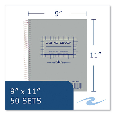 Roaring Spring Lab and Science Carbonless Notebook, Quad Rule (4 sq/in), Gray Cover, (100) 11 x 9 Sheets, 12/Carton (ROA77647CS)