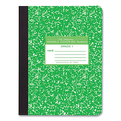 Roaring Spring Ruled Composition Book, Grade 1 Manuscript Format, Green Marble Cover, (80) 9.75 x 7.5 Sheets, 48/Carton (ROA97225CS)