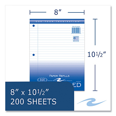 Roaring Spring Loose Leaf Paper, 8 x 10.5, 3-Hole Punched, Wide Rule, White, 200 Sheets/Pack, 24 Packs/Carton (ROA20020CS)