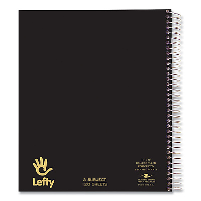 Roaring Spring Lefty Notebook, 3-Subject, Medium/College Rule, Assorted Cover Color, (120) 11 x 9 Sheet, 24/Carton (ROA13506CS)
