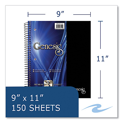 Roaring Spring Genesis Notebook, 3-Subject, Medium/College Rule, Randomly Assorted Cover Color, (150) 11 x 9 Sheets, 12/Carton (ROA13114CS)