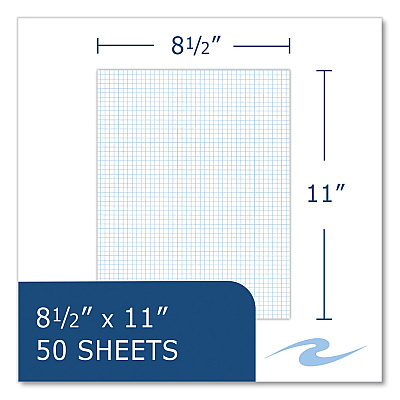 Roaring Spring Gummed Pad, 5 sq/in Quadrille Rule, 50 White 8.5 x 11 Sheets, 72/Carton (ROA95161CS)