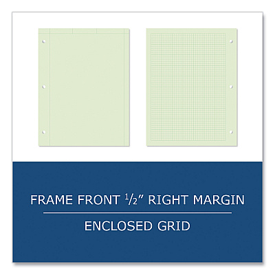 Roaring Spring Engineer Pad, (0.5" Margins), Quad Rule (5 sq/in, 1 sq/in) 100 Light Green 8.5 x 11 Sheets/Pad, 24/Carton (ROA95382CS)