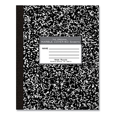 Roaring Spring Flexible Cover Composition Notebook, Wide/Legal Rule, Black Marble Cover, (60) 10 x 8 Sheets, 72/Carton (ROA77505CS)
