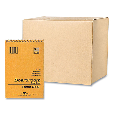 Roaring Spring Boardroom Series Steno Pad, Gregg Ruled, Brown Cover, 80 Green 6 x 9 Sheets, 72 Pads/Carton (ROA12103CS)