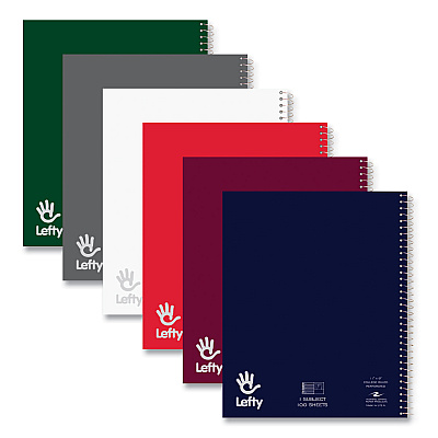 Roaring Spring Lefty Notebook, 1 Subject, College Rule, Randomly Assorted Cover Color, (200) 11 x 8.5 Sheets, 24/Carton (ROA11096CS)