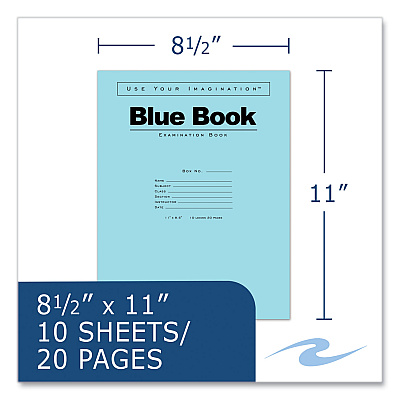 Roaring Spring Examination Blue Book, Wide/Legal Rule, Blue Cover, (10) 11 x 8.5 Sheets, 300/Carton (ROA77518CS)