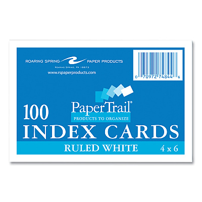Roaring Spring White Index Cards, Narrow Ruled, 4 x 6, 100 Cards, 36/Carton (ROA74844CS)