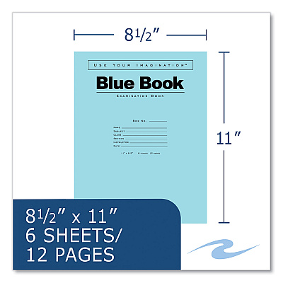 Roaring Spring Examination Blue Book, Wide/Legal Rule, Blue Cover, (6) 11 x 8.5 Sheets, 500/Carton (ROA77516CS)