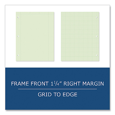 Roaring Spring Engineer Pad, (1.25" Margin), Quad Rule (5 sq/in, 1 sq/in), 200 Light Green 8.5 x 11 Sheets/Pad, 12/Carton (ROA95589CS)