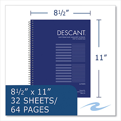 Roaring Spring Music Notebook, Medium/College Rule, Transcription Format, Blue Cover, (32) 8.5 x 11 Sheets, 24/Carton (ROA11032CS)