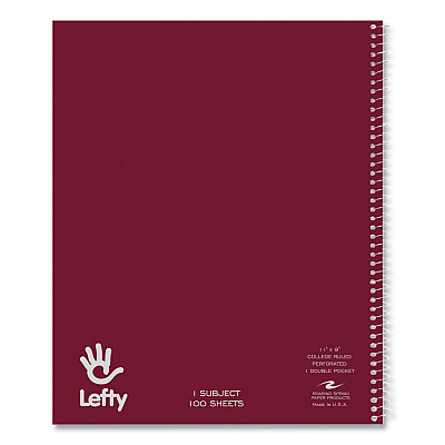 Roaring Spring Lefty Notebook, 1 Subject, College Rule, Randomly Assorted Cover Color, (100) 11 x 9 Sheets. 24/Carton (ROA13503CS)