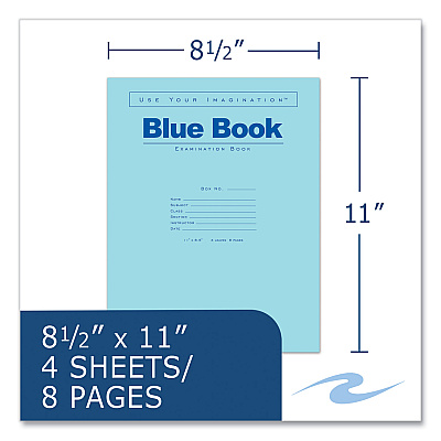 Roaring Spring Examination Blue Book, Wide/Legal Rule, Blue Cover, (4) 8.5 x 11 Sheets, 600/Carton (ROA77515CS)