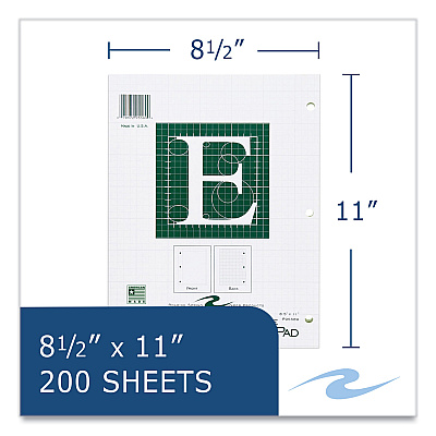 Roaring Spring Engineer Pad, (1.25" Margin), Quad Rule (5 sq/in, 1 sq/in), 200 Light Green 8.5 x 11 Sheets/Pad, 12/Carton (ROA95589CS)