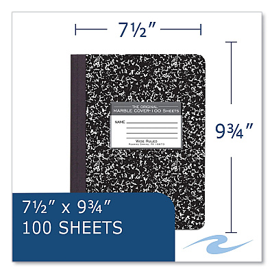 Roaring Spring Hardcover Marble Composition Book, Wide/Legal Rule, Black Marble Cover, (100) 9.75 x 7.5 Sheets, 12/Carton (ROA77231CS)
