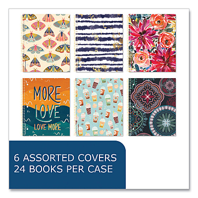 Roaring Spring Studio Series Notebook, 1-Subject, College Rule, Assorted Covers Set 1, (70) 11 x 9 Sheets, 24/Carton (ROA11321CS)