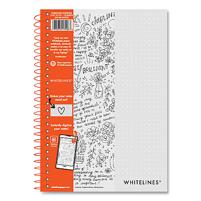 Roaring Spring Whitelines Notebook, Dot Rule (5 mm), Gray/Orange Cover, (70) 8.25 x 5.75 Sheets, 12/Carton (ROA17006CS)