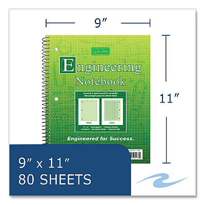 Roaring Spring Wirebound Engineering Notebook, 20 lb Paper Stock, Green Cover, 80-Green 11 x 8.5 Sheets, 24/Carton (ROA11382CS)