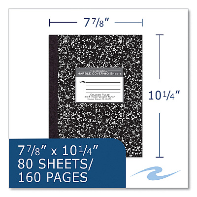 Roaring Spring Hardcover Composition Book, Med/College Rule, Black Marble Cover, (80) 10.25 x 7.88 Sheets, 24/Carton (ROA77461CS)