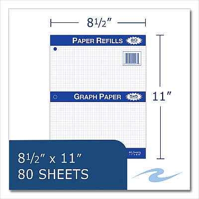 Roaring Spring Graph Filler Paper, 3-Hole, 8.5 x 11, Quadrille: 5 sq/in, 80 Sheets/Pack, 24 Packs/Carton (ROA20097CS)