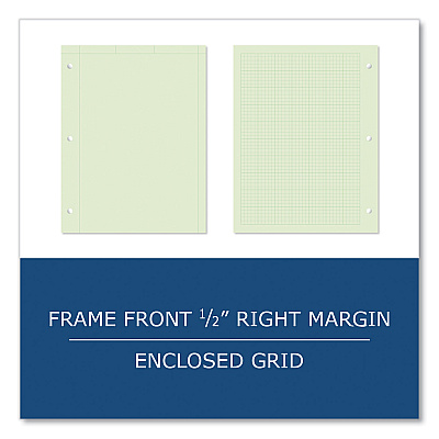 Roaring Spring Engineer Pad, (0.5" Margins), Quad Rule (5 sq/in, 1 sq/in), 200 Light Green 8.5 x 11 Sheets/Pad, 12/Carton (ROA95389CS)