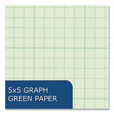 Roaring Spring Engineer Pad, (1.25" Margin), Quad Rule (5 sq/in, 1 sq/in), 100 Light Green 8.5 x 11 Sheets/Pad, 24/Carton (ROA95582CS)