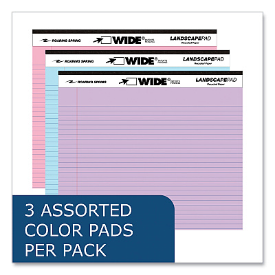 Roaring Spring WIDE Landscape Format Writing Pad, Medium/College Rule, 40 Assorted Colors 11 x 9.5 Sheets, 12/Carton (ROA74535CS)