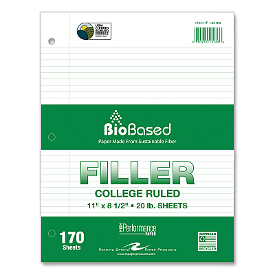Roaring Spring Filler Paper, 3-Hole, 8.5 x 11, College Rule, 170 Sheets/Pack, 12 Packs/Carton (ROA13186CS)