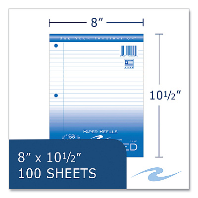 Roaring Spring Loose Leaf Paper, 8 x 10.5, 3-Hole Punched, Wide Rule, White, 100 Sheets/Pack, 48 Packs/Carton (ROA20010CS)