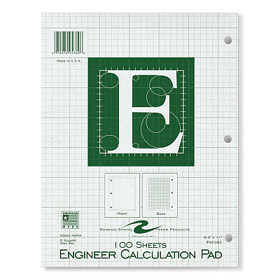 Roaring Spring Engineer Pad, (0.5" Margins), Quad Rule (5 sq/in, 1 sq/in) 100 Light Green 8.5 x 11 Sheets/Pad, 24/Carton (ROA95382CS)