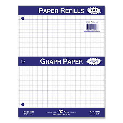 Roaring Spring Graph Filler Paper, 3-Hole, 8.5 x 11, Quadrille: 4 sq/in, 80 Sheets/Pack, 24 Packs/Carton (ROA20096CS)