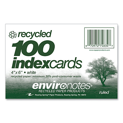Roaring Spring Environotes Recycled Index Cards, Narrow Ruled, 4 x 6, White, 100 Cards, 36/Carton (ROA74834CS)