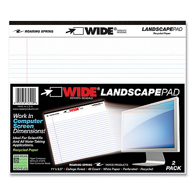 Roaring Spring WIDE Landscape Format Writing Pad, Medium/College Rule, 40 White 11 x 9.5 Sheets, 18/Carton (ROA74510CS)
