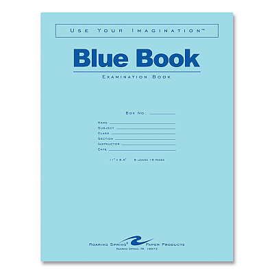Roaring Spring Examination Blue Books, Wide/Legal Rule, Blue Cover, (8) 11 x 8.5 Sheets, 500/Carton (ROA77517CS)