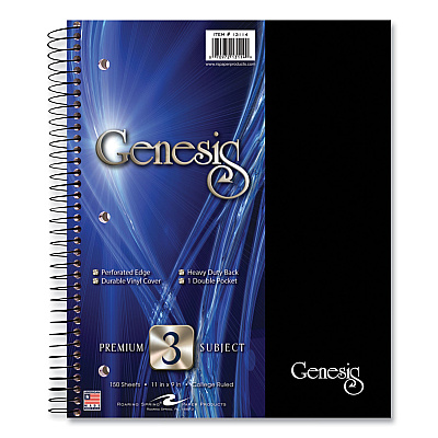 Roaring Spring Genesis Notebook, 3-Subject, Medium/College Rule, Randomly Assorted Cover Color, (150) 11 x 9 Sheets, 12/Carton (ROA13114CS)