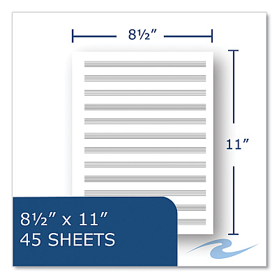 Roaring Spring Music Notebook, Music Transcription Format, White Cover, (32) 11 x 8.5 Sheets, 24/Carton (ROA15009CS)