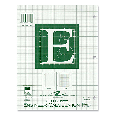Roaring Spring Engineer Pad, (0.5" Margins), Quad Rule (5 sq/in, 1 sq/in), 200 Light Green 8.5 x 11 Sheets/Pad, 12/Carton (ROA95389CS)