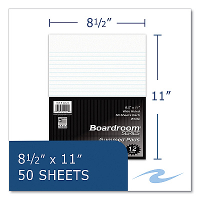 Roaring Spring Boardroom Gummed Pad, Wide Rule, 50 White 8.5 x 11 Sheets, 72/Carton (ROA24525CS)