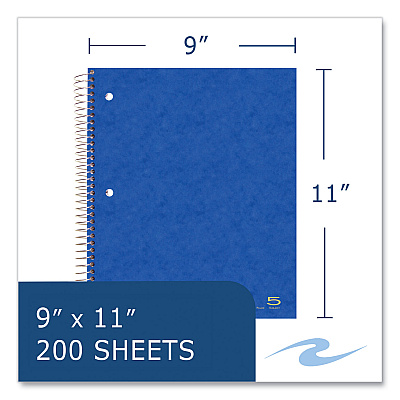 Roaring Spring Subject Wirebound Notebook, 5-Subject, Medium/College Rule, Assorted Cover, (200) 11 x 9 Sheets, 12/Carton (ROA11295CS)