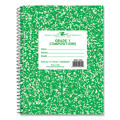 Roaring Spring Wirebound Composition Book, 1 Subject, Manuscript Format, Green Cover, (36) 9.75 x 7.5 Sheets, 48/Carton (ROA10201CS)