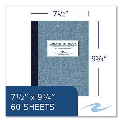 Roaring Spring Lab and Science Chemistry Notebook, Narrow Rule, Blue Cover, (60) 9.25 x 7.5 Sheets, 24/Carton (ROA77571CS)