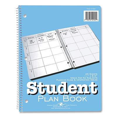 Roaring Spring Student Plan Book, Undated, Light Blue Cover, (45) 11 x 8.5 Sheets, 24/Carton (ROA12145CS)